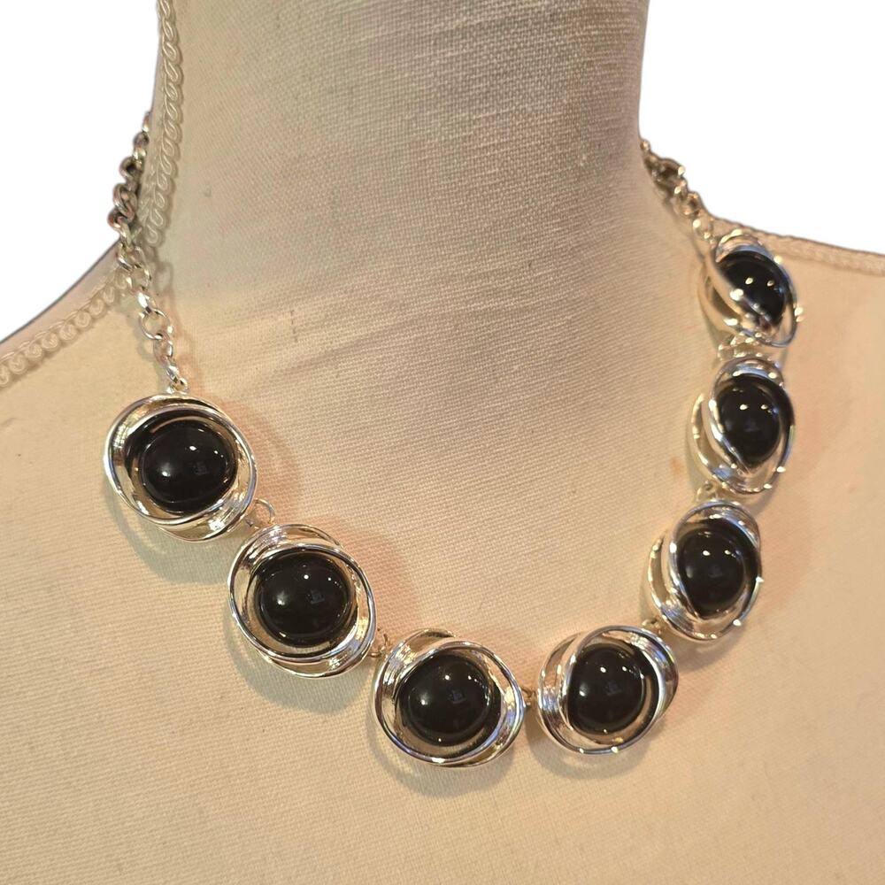 Statement Silver Tone Necklace Bold Circle Adjust… - image 3